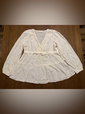 NWT Lucky Brand Embroidered Babydoll Ivory White Top